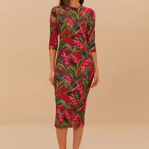 FARM Rio Red Dream Garden Jersey Midi Dress